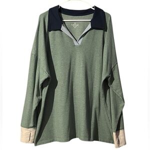 Cuddl Duds Comfortwear V-neck Long Sleeve Polo Shirt